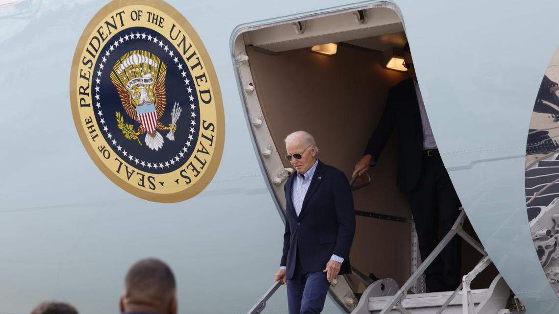 President Joe Biden arrives in Raleigh, N.C., on Oct. 2, 2024 after touring areas of western parts of N.C. and S.C. devastated by Helene.