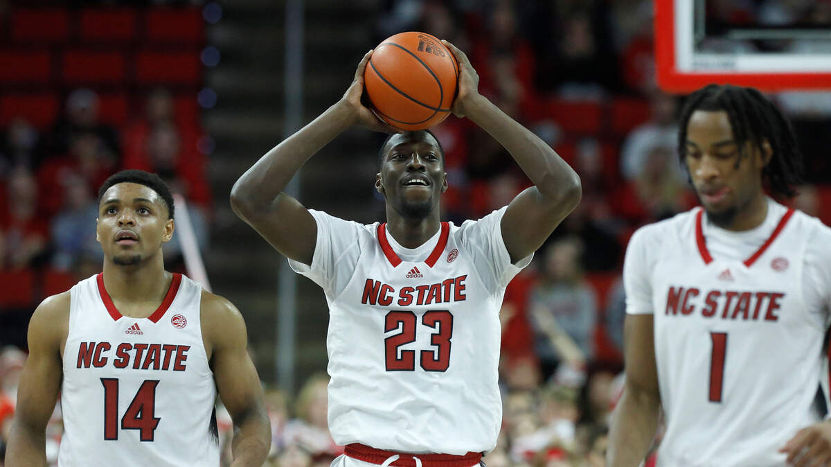 N.C. State’s Mohamed Diarra (23) reacts after a foul was called against the Wolfpack late in the second half of the team’s 84-78 loss to Virginia Tech on Saturday, Jan. 20, 2024, at PNC Arena in Raleigh, N.C.