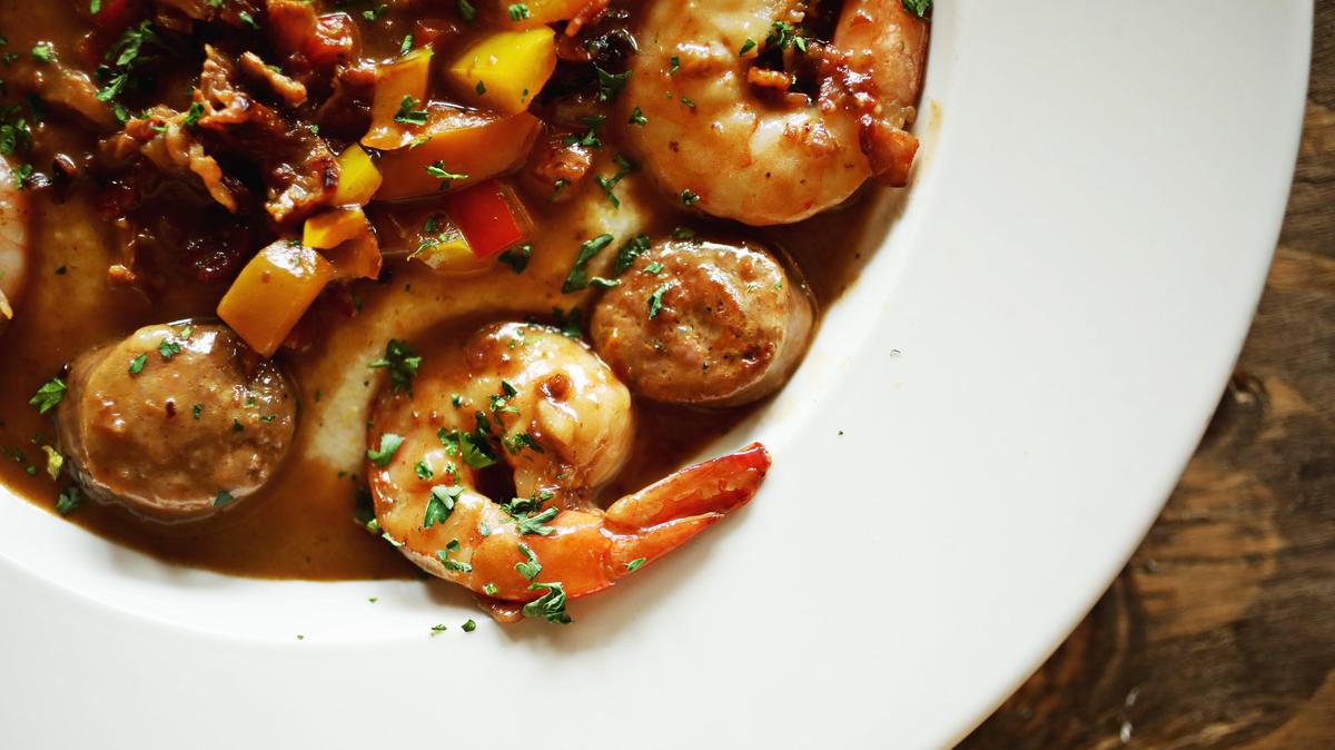 The Blind Pelican’s low country style shrimp and grits.