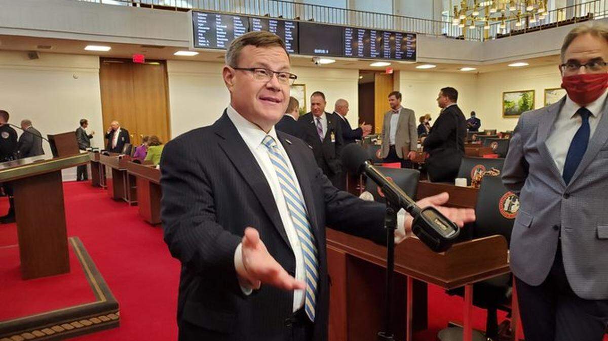 N.C. House Speaker Tim Moore talks with reporters about the status of budget negotiations after the House session on Tuesday, Oct. 26, 2021.