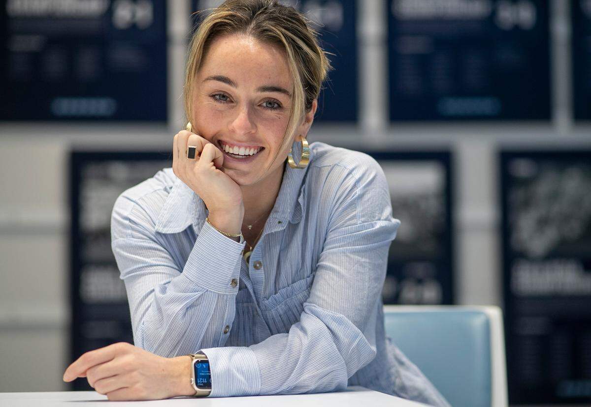 Erin Matson, the newly named North Carolina field hockey coach poses for a portrait on Thursday, February 2, 2023 in Chapel Hill, N.C. Matson, a former player, lead UNC to four NCAA Championships.