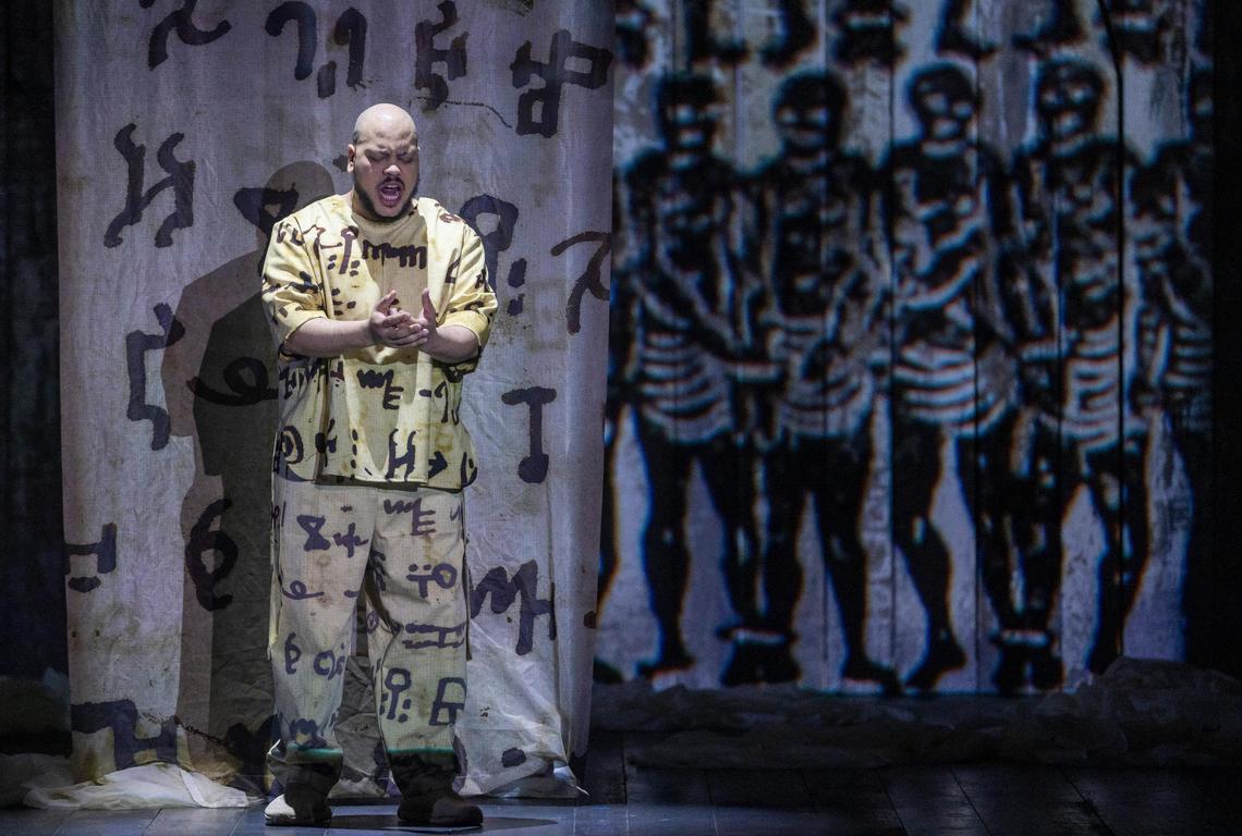 Daniel Rich, a baritone from the Lindemann Young Artist Development program at the Metropolitan Opera, performs during a dress rehearsal of the opera Omar on Wednesday, February 22, 2023 at Memorial Hall in Chapel Hill, N.C.