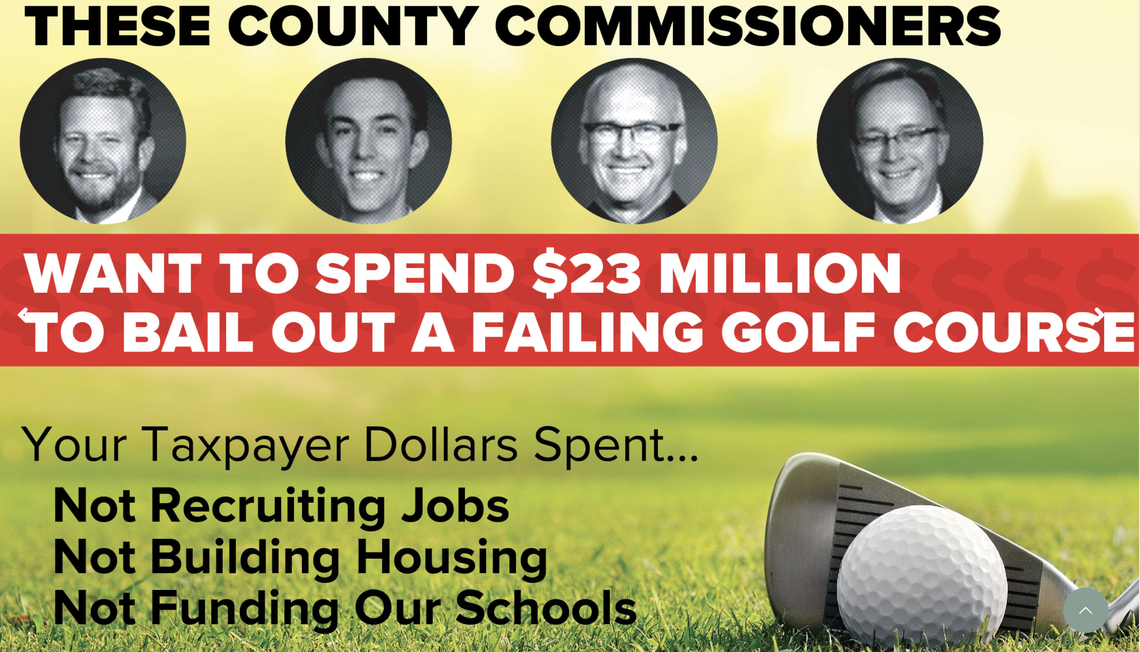 A screenshot of the website, www.crookedcreekwakecounty.com, attacking four Wake County commissioners.