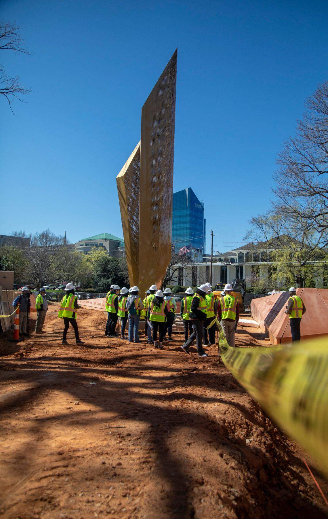 A 10th-grade honors civic literacy class from Wake Early College of Information and Biotechnology in Morrisville tours the construction site of the North Carolina Freedom Park in downtown Raleigh on Wednesday, March 8, 2023. The new park will honor and celebrate the African American experience in North Carolina.