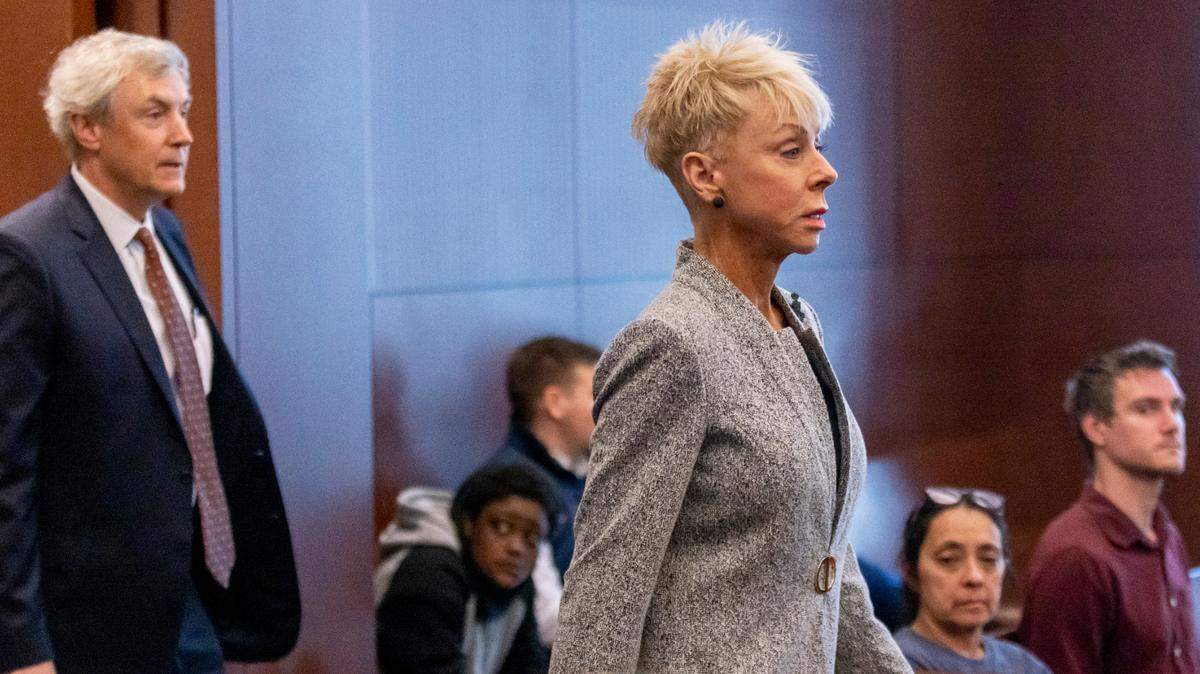 North Carolina State Auditor Beth Wood makes an appearance in Wake County court on Thursday, March 23, 2023 in Raleigh, N.C. Wood pleaded guilty to misdemeanor hit-and-run. She was charged after striking a parked car on Salisbury Street in December 2022 and leaving the scene of the accident.