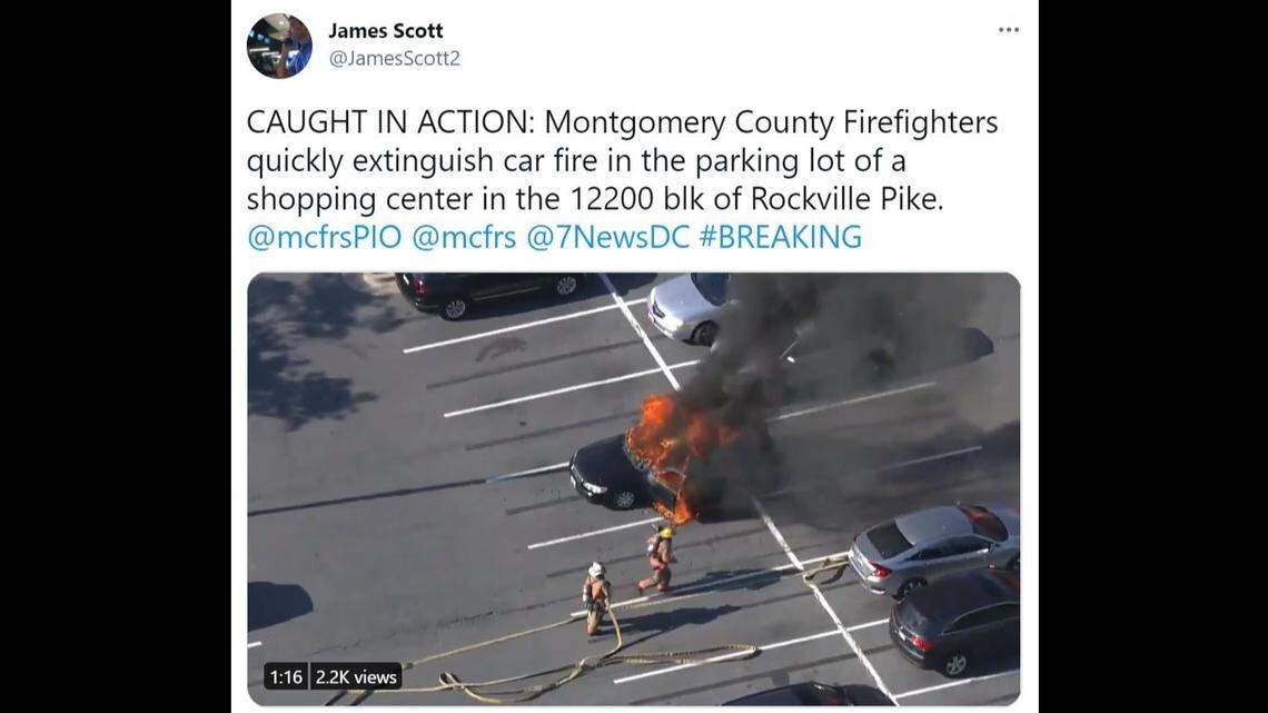 A car was engulfed in flames after a Maryland driver used hand sanitizer and a cigarette at the same time, officials said.
