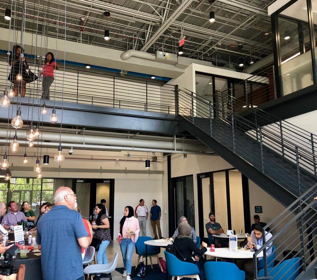 HQ Raleigh’s Centennial Campus space spans two floors inside the Partners I building at N.C. State University in Raleigh.