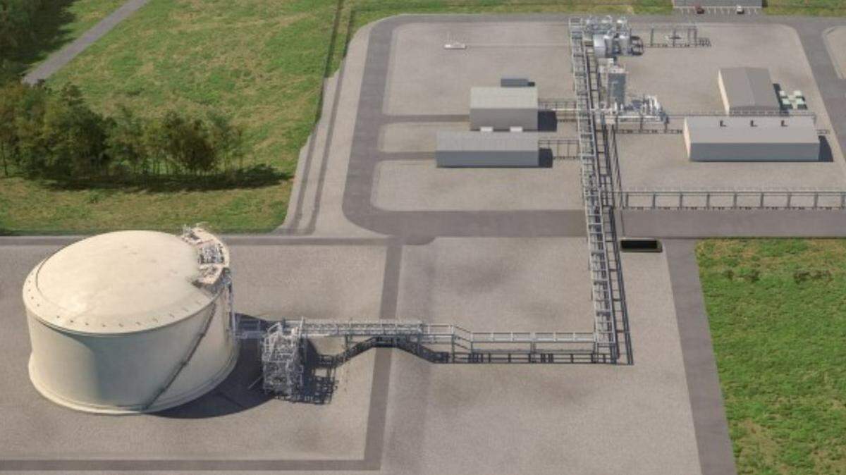 This is a rendering of the Moriah Energy Center natural gas storage facility Dominion is planning to build in Person County’s rural Rougemont area. The facility would have at least one storage tank capable of holding two billion cubic feet of natural gas, with the potential to build a second tank.