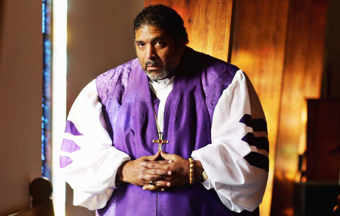 Rev. Dr. William J. Barber II before the service at his Goldsboro church, Greenleaf Christian Church, Sunday, Nov. 18, 2018.