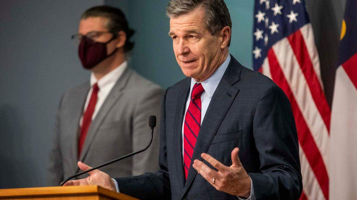 Gov. Roy Cooper speaks during a briefing on North Carolinaís coronavirus pandemic response Wednesday, Aug. 4, 2021 at the NC Emergency Operations Center in Raleigh.