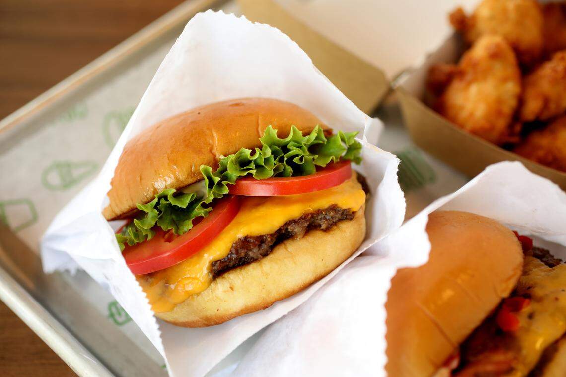 The ShakeBurger at Shake Shack is a cheeseburger with lettuce, tomato and Shakesauce.