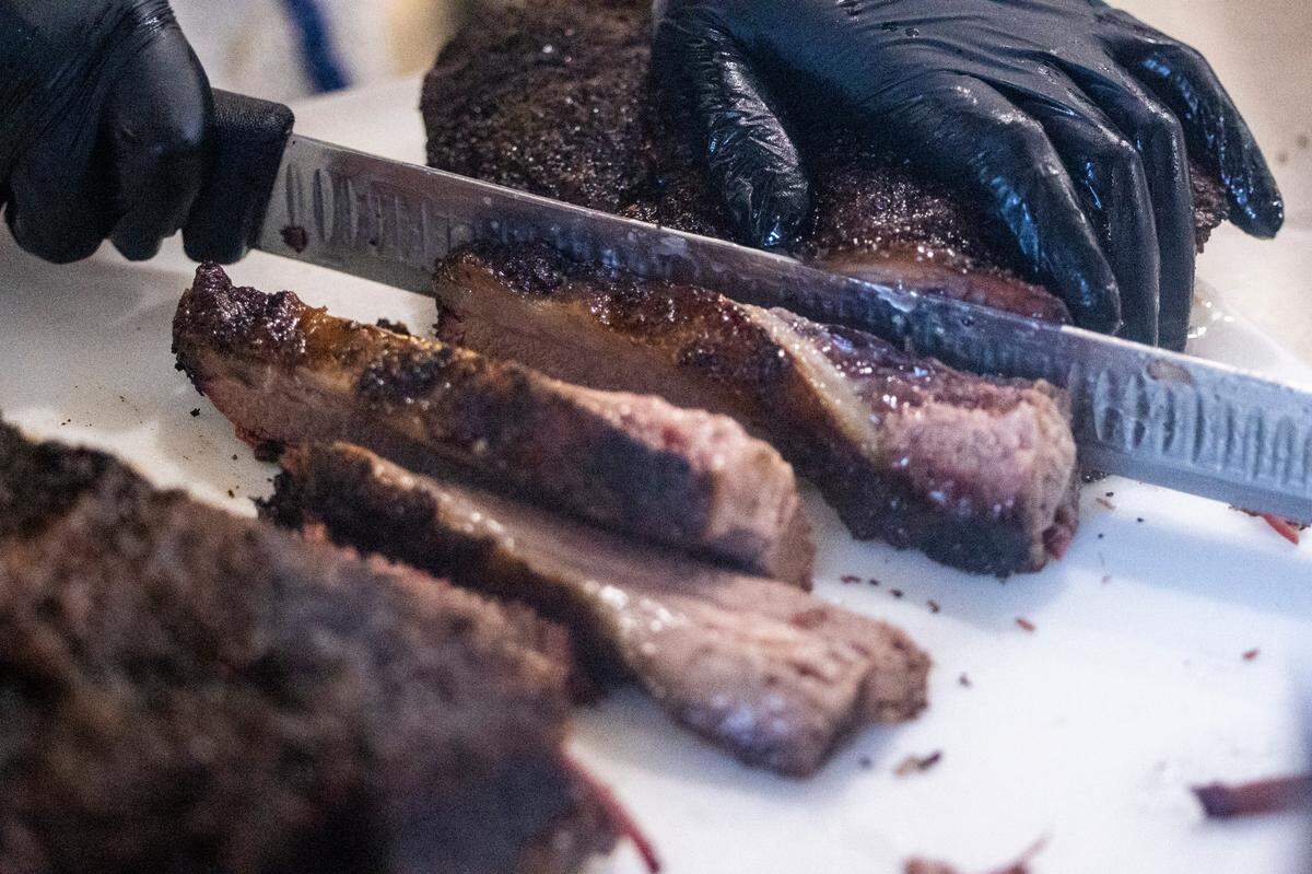 Longleaf Swine serves traditional whole-hog barbecue and other meats such as brisket.