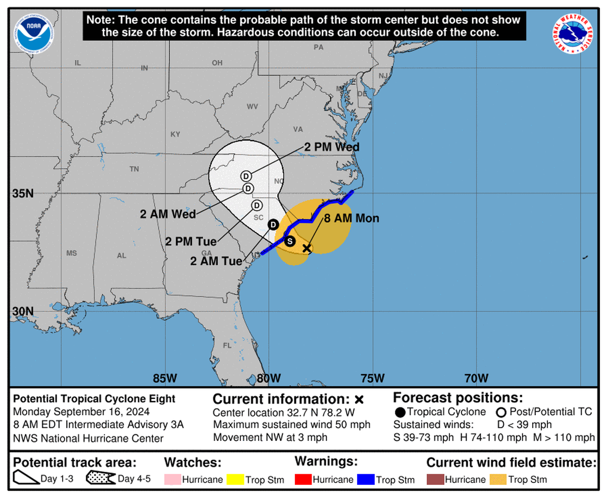 Forecasters say a low-pressure system coming ashore Monday will bring heavy rain and gusty winds to North Carolina whether or not it becomes a tropical storm.