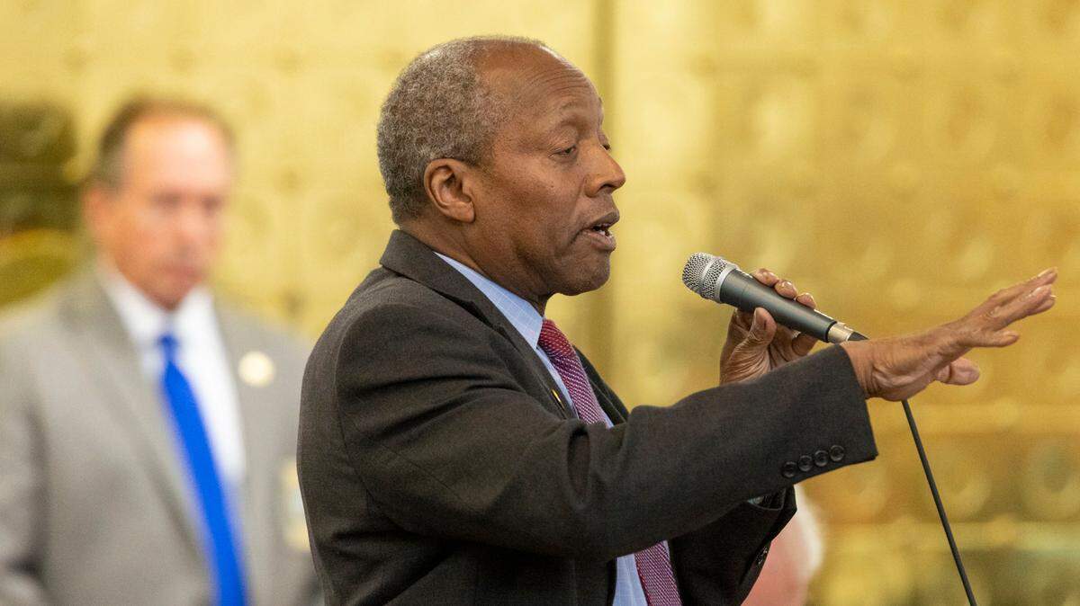 Rep. Abe Jones, a Wake County Democrat, debates a bill on the House floor on June 22, 2022 in Raleigh, N.C.
