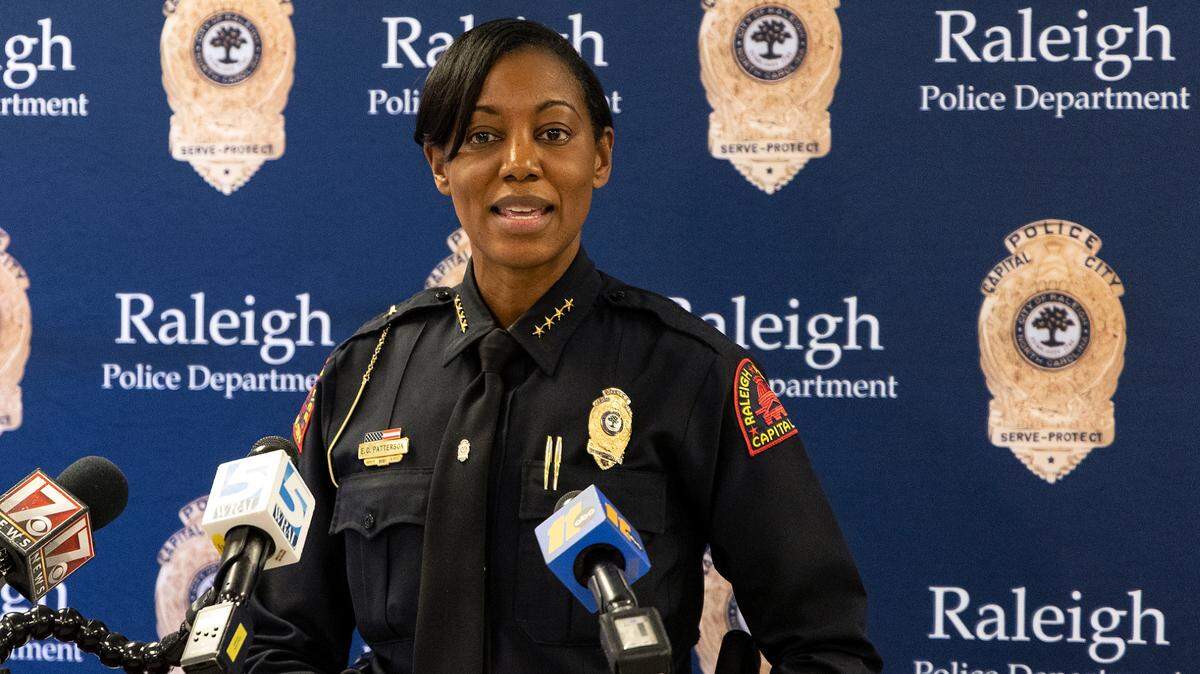 Raleigh Police Chief Estella Patterson speaks during a press conference on Thursday, May 11, 2023, in Raleigh, N.C.