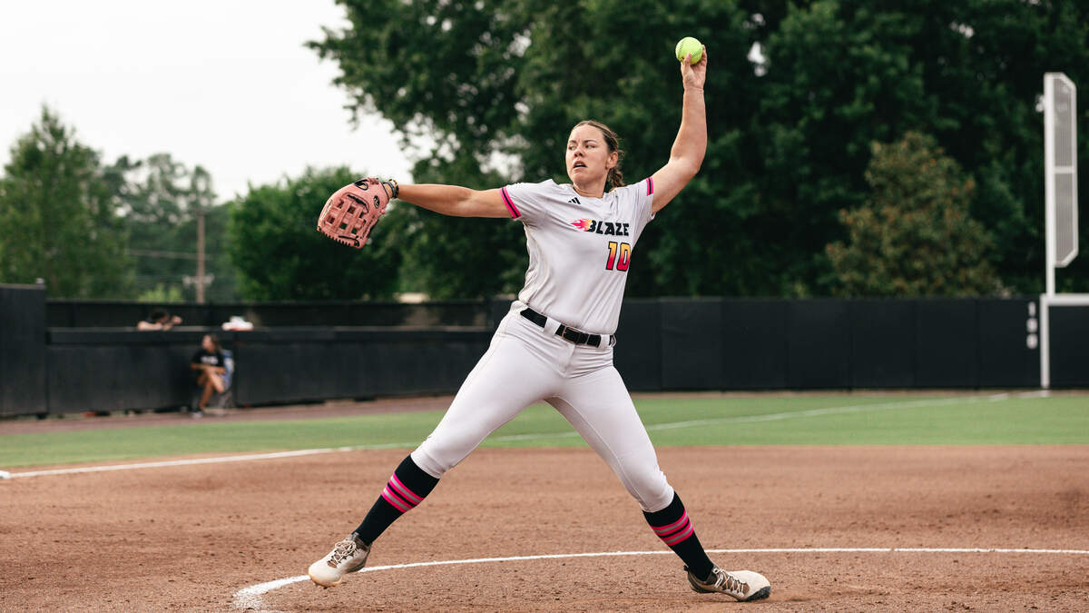 Carolina Blaze pitcher Keilani Ricketts (10) throws during a game at Smith Family Stadium in Durham, North Carolina.