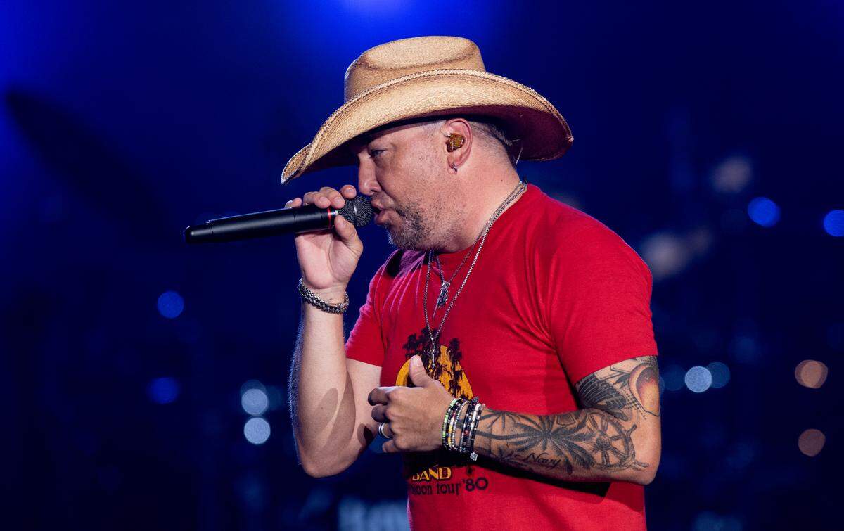 Jason Aldean performs at Raleigh, N.C.’s Coastal Credit Union Music Park at Walnut Creek, Friday night, Aug. 11, 2023.
