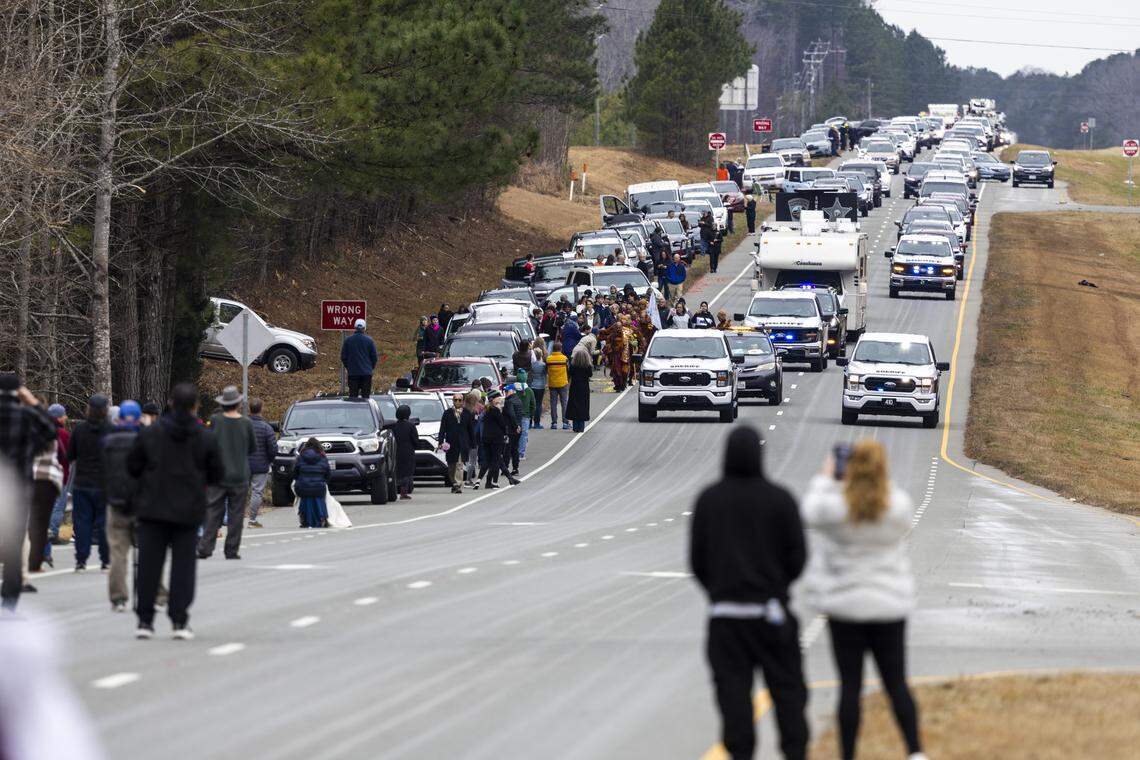 Buddhist monks on a “Walk for Peace” drew a crowd to U.S. 64 in Chatham County Thursday, and caused a few traffic issues.