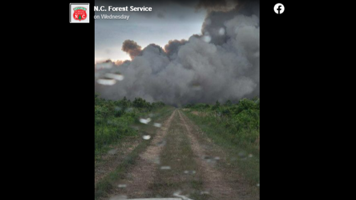 This is an image of the Ferebee Road Fire shared June 22 by the N.C. Forest Service. The fire may generate something called “super fog,” experts say.