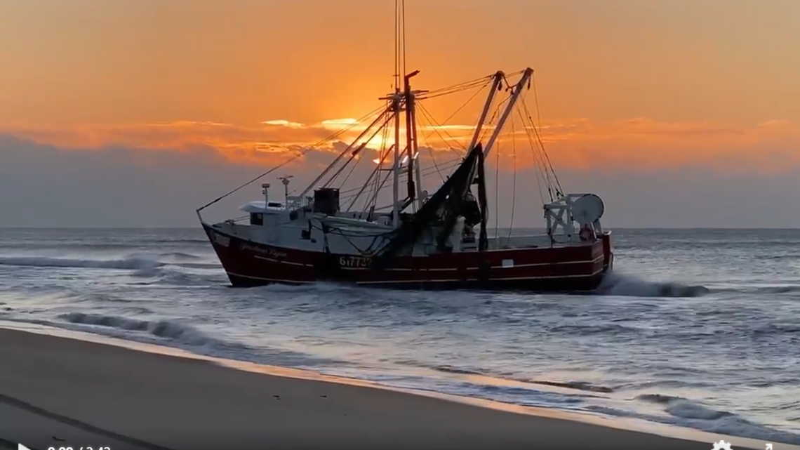 National Park Service staff are monitoring this commercial fishing vessel, which ran aground at Cape Hatteras National Seashore on the Outer Banks.