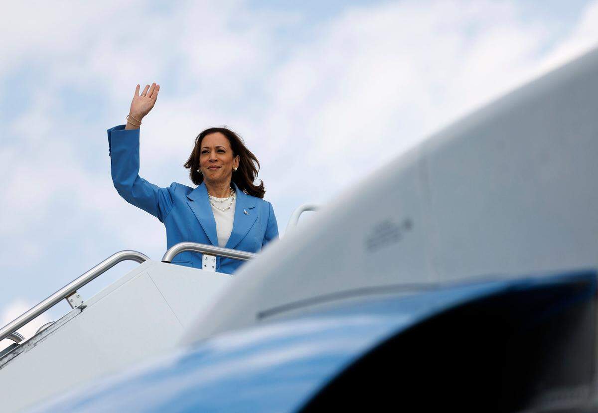 Vice President Kamala Harris is scheduled to visit Charlotte and Greensboro Thursday, Sept. 12. They’ll be her first campaign rallies since a debate with Republican Donald Trump. In this August file photo, Harris waves before departing Raleigh-Durham International Airport.