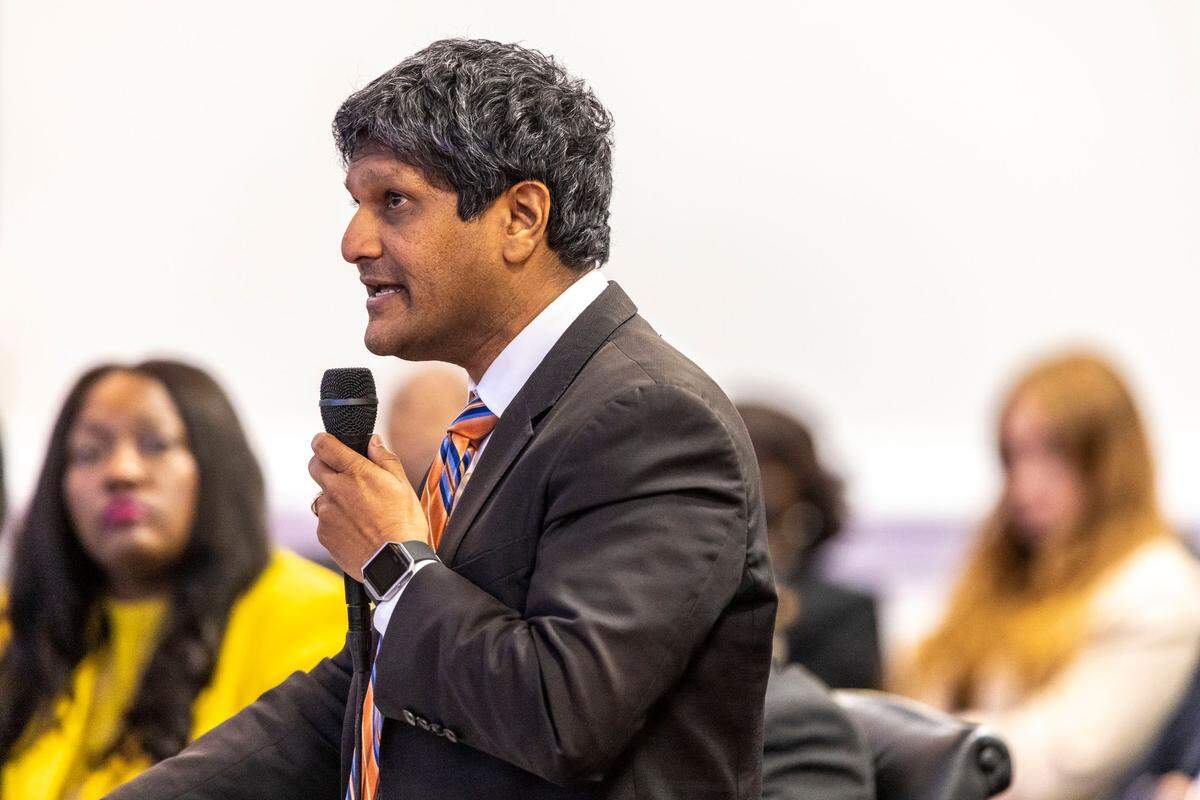 N.C. Sen. Jay Chaudhuri of Wake County speaks during debate on the Senate floor on June 1, 2022 at the General Assembly in Raleigh.