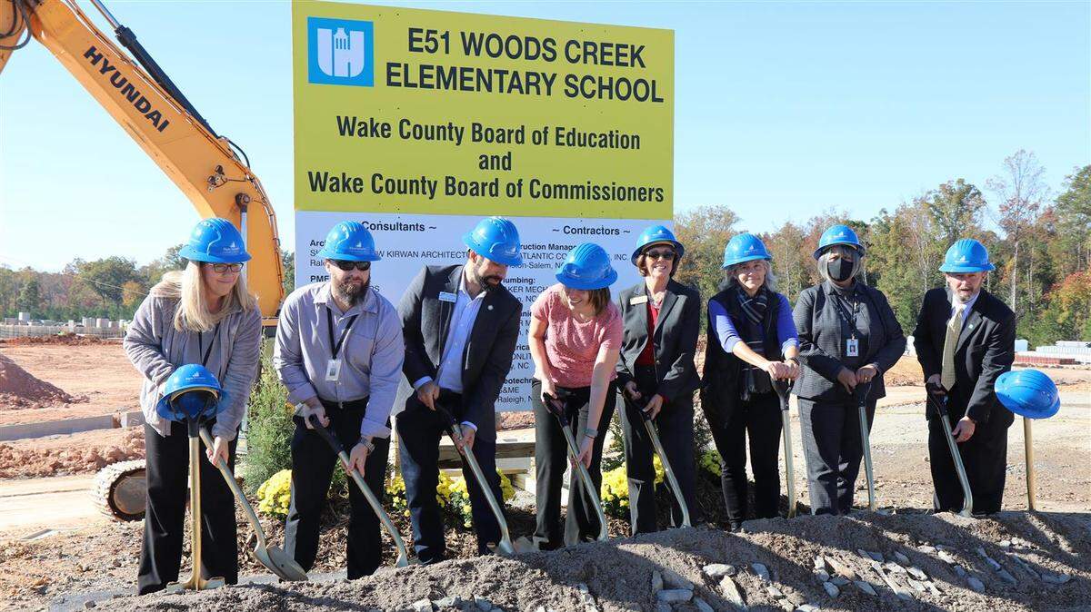 Wake County leaders gathered in Holly Springs. N.C., on Nov. 9, 2021 for the groundbreaking ceremony for Woods Creek Elementary School.