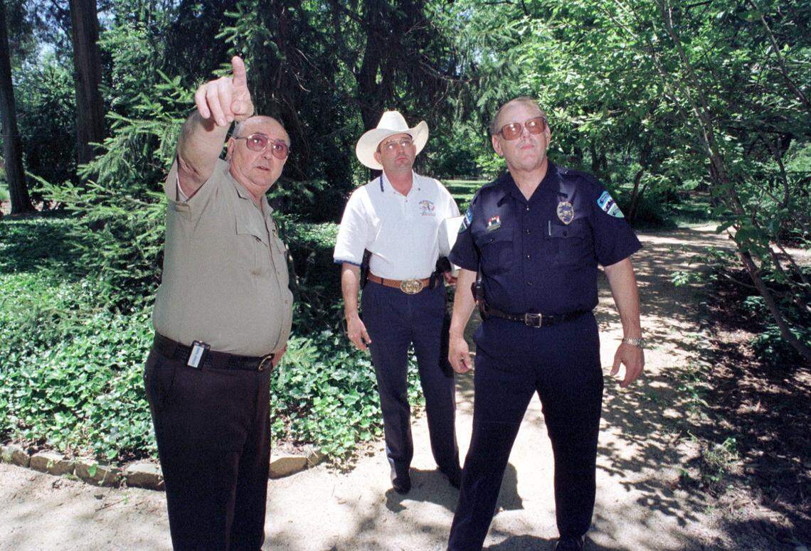 Orange Co. Sheriff Lindy Pendergrass, left, in 1997 with Chapel Hill police Lt. Marvin Clark, center, and Chapel Hill police chief Ralph Pendergraph.