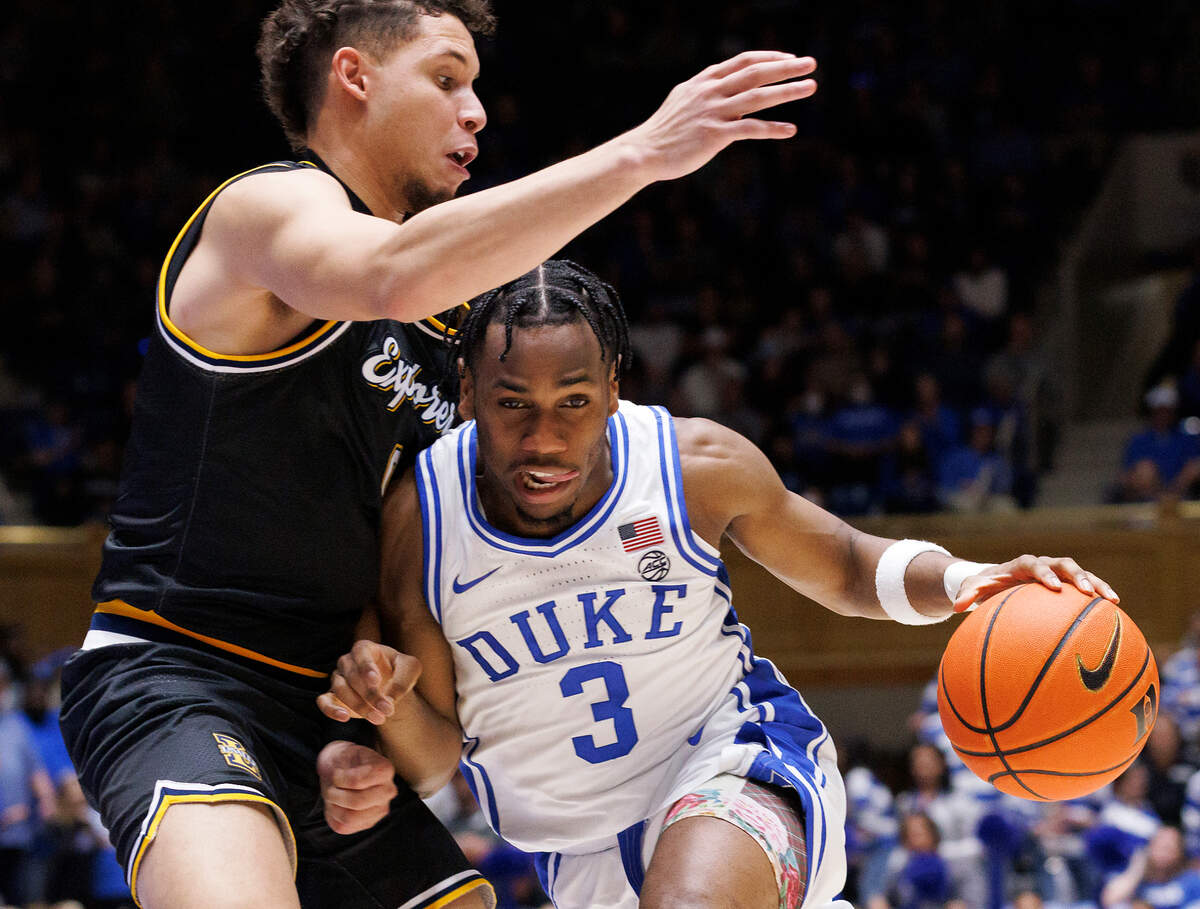 Duke’s Jeremy Roach drives against La Salle’s Andres Marrero during the second half of the Blue Devils’ 95-66 win on Tuesday, Nov. 21, 2023, at Cameron Indoor Stadium in Durham, N.C.