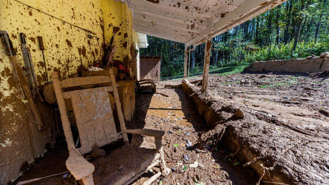 Splattered mud from a landslide was visible on the exterior of a home in Cruso after Helene struck. State officials have estimated that the story damaged some 126,000 residences.