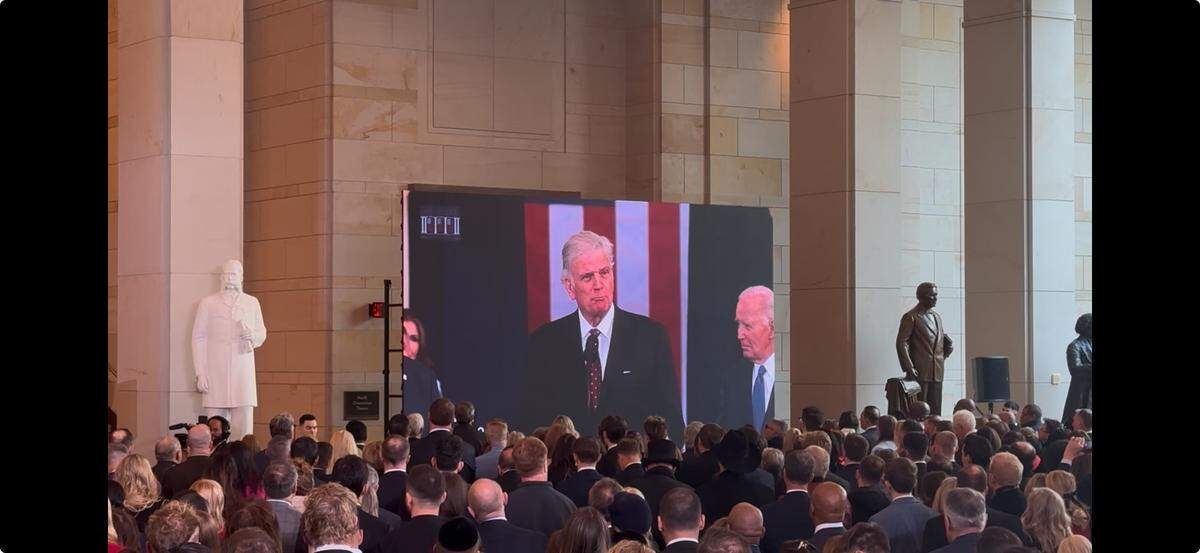Rev. Franklin Graham offers a prayer prior to the President Donald Trump’s oath of office on Monday, Jan. 20, 2025.