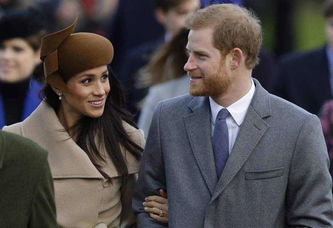 Prince Harry and his fiancee, Meghan Markle, arrive to attend the traditional Christmas Day service at St. Mary Magdalene Church in Sandringham, England, Monday, Dec. 25, 2017.