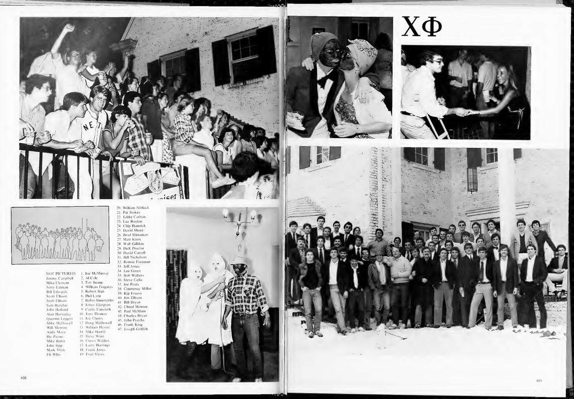 The Chi Phi fraternity pages in the 1979 UNC yearbook, Yackety Yack.