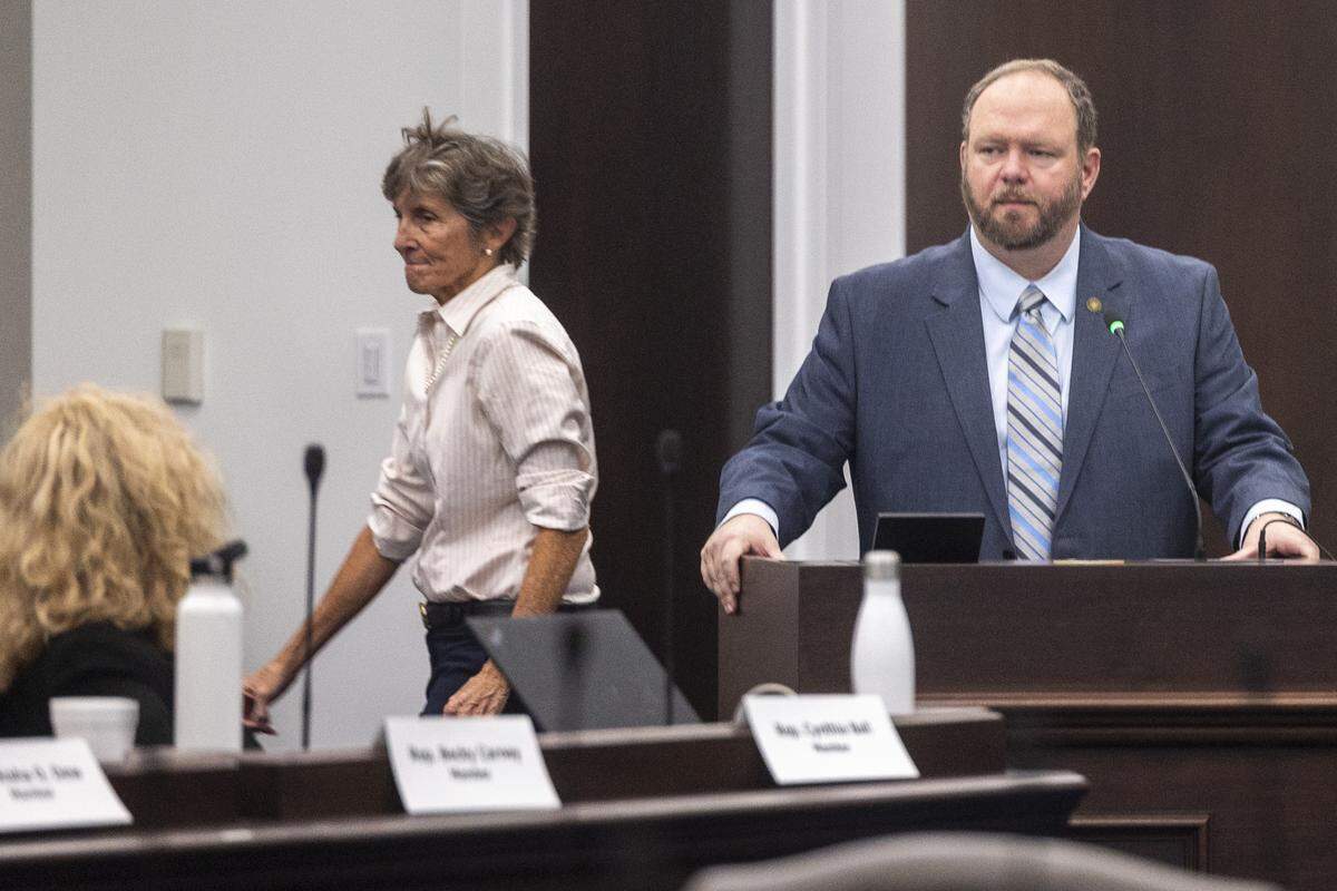 Sen. Ralph Hise answers questions during a North Carolina House Redistricting Committee meeting on Tuesday, Oct. 21, 2025, at the Legislative Office Building in Raleigh. Senate Republicans approved the map in a 26-20 party-line vote on Tuesday, following an initial vote the previous day marked by hours of heated debate and interruptions from protesters in the gallery.