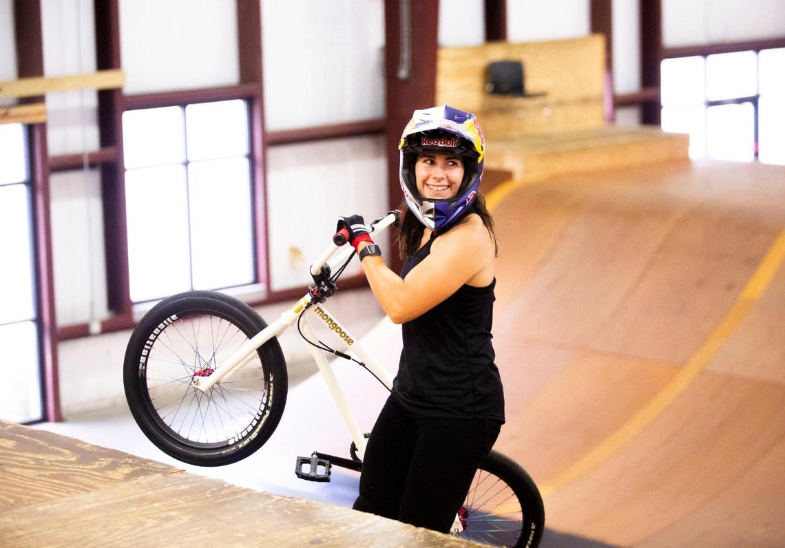 BMX rider Nikita Ducarroz trains for the Tokyo Olympics at the Daniel Dhers Action Sports Complex, on Tuesday, July 13, 2021, in Holly Springs, N.C.