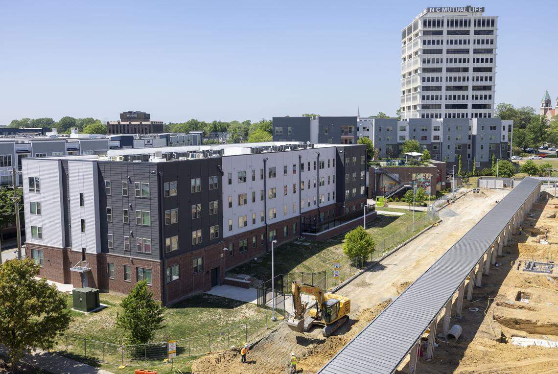 The Ashton Place Apartments, located on Jackson Street, adjacent to the Durham Transit Station, opened two years ago. Resident have organized a tenants’ union to help address maintenance and safety issues at their residences. Photographed on Thursday, April 16, 2026 in Durham, N.C.