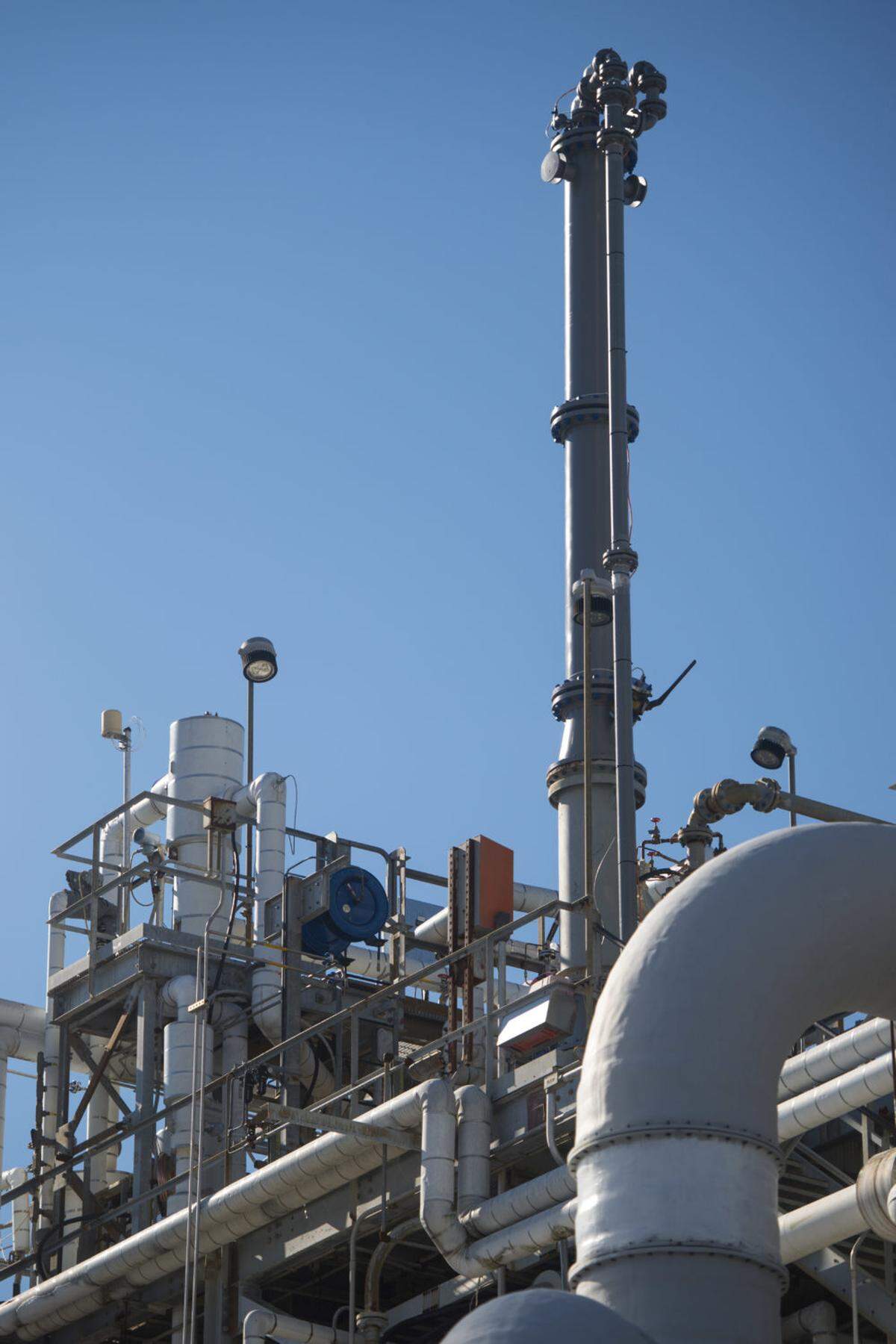 A recently installed piece of equipment is photographed at the Chemours company on November 28, 2018. The system will further process waste that has already been pushed through a carbon absorption unit.