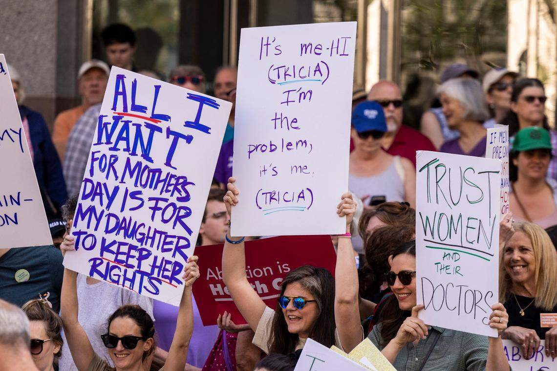 Hundreds of abortion ban veto supporters turned out to watch Gov. Roy Cooper sign a veto of the on Bicentennial Mall in Raleigh Saturday, May 13, 2023.