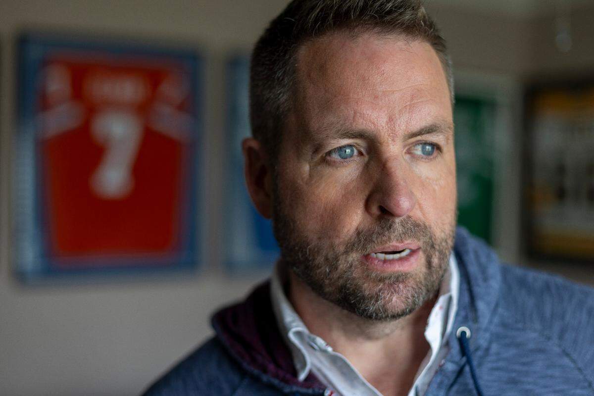 Aaron Ward, a three-time Stanley Cup Champion and member of the 2006 Carolina Hurricanes photographed on Friday, May 10, 2024 in Apex, N.C. During an interview Ward talks about overcoming a gambling addiction as North Carolina legalized gambling in 2024.