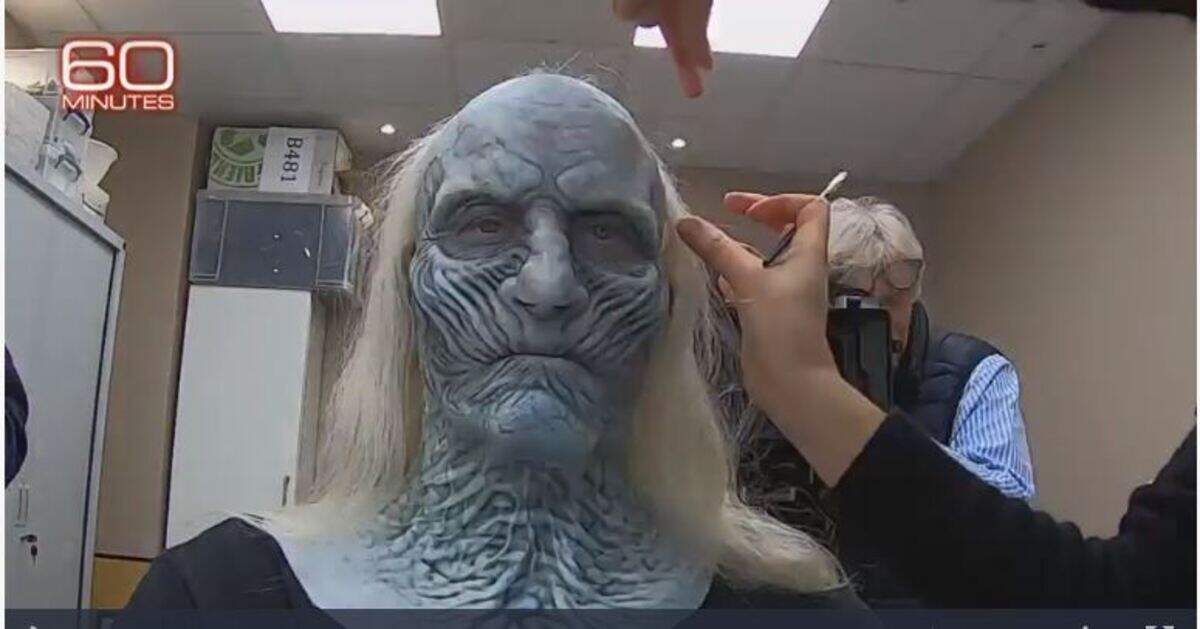 Anderson Cooper in “Game of Thrones” White Walker makeup for the April 14, 2019, episode of “60 Minutes” on CBS.