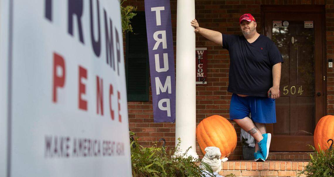 Danny Elkins of Four Oaks, N.C. has erected a shrine in his yard to show his support for President Donald Trump. Elkins met Trump when he was 18-years and supported his re-election in 2020.