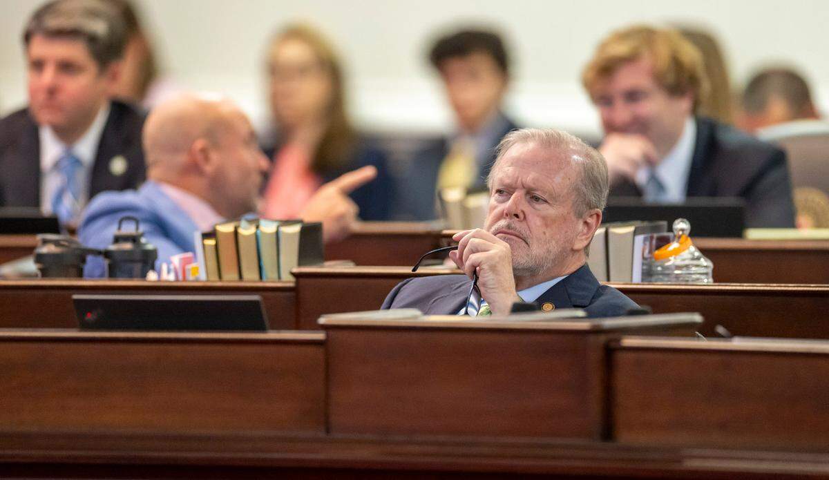 Senate leader Phil Berger listens to debate on the Senate Floor on Thursday, June 19, 2025 in Raleigh, N.C. 