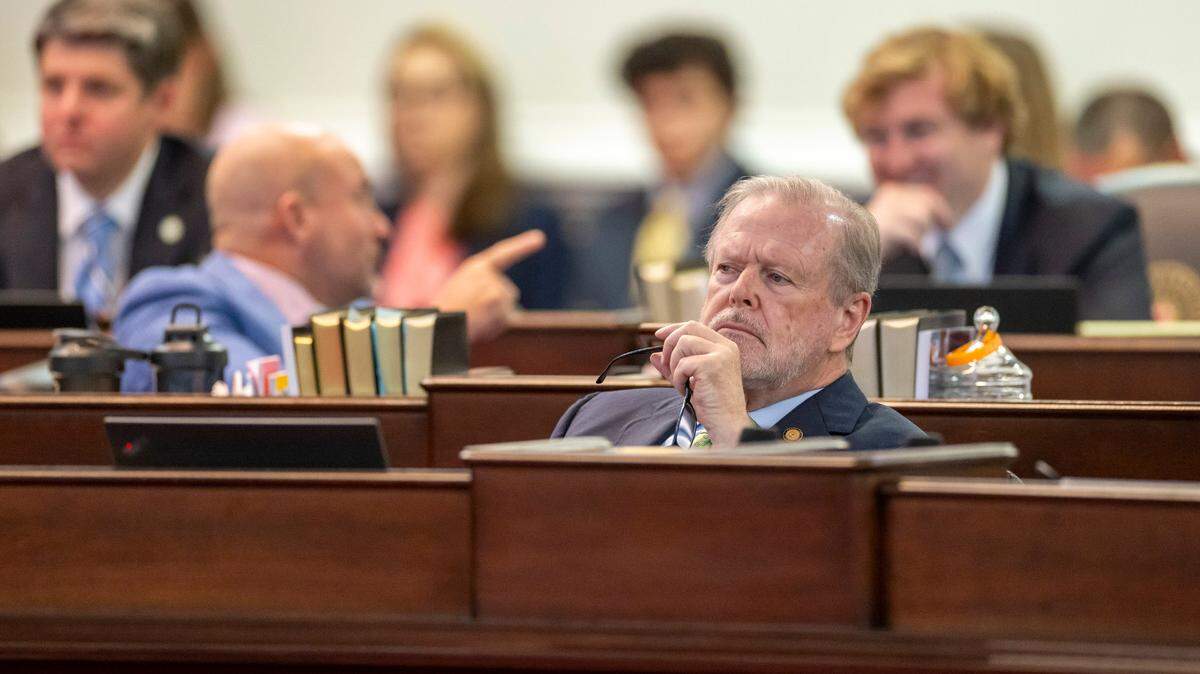 Senate leader Phil Berger listens to debate on the Senate Floor on Thursday, June 19, 2025 in Raleigh, N.C.