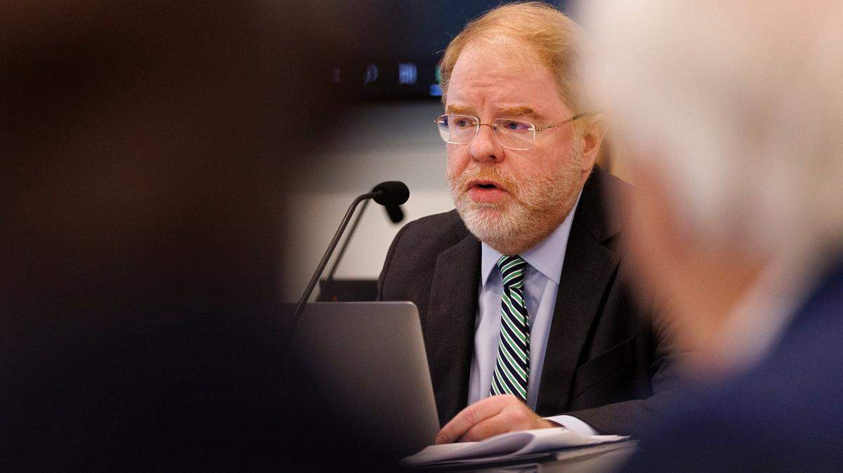 UNC System President Peter Hans speaks during a meeting of the UNC System Board of Governors on Thursday, Feb. 29, 2024, in Raleigh, N.C.