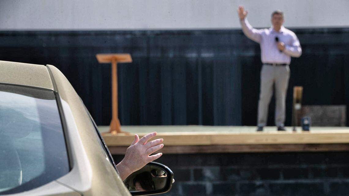 Shall we gather at the drive-in? NC church holds Sunday service in theater parking lot.