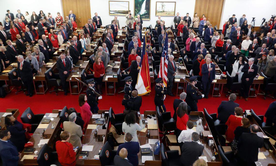 The North Carolina National Guard presents the colors during the opening session of the N.C. House of Representatives Wednesday, Jan. 11, 2023.