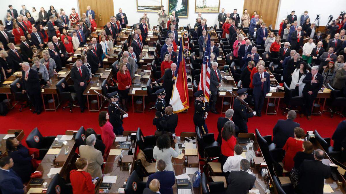 The North Carolina National Guard presents the colors during the opening session of the N.C. House of Representatives Wednesday, Jan. 11, 2023.
