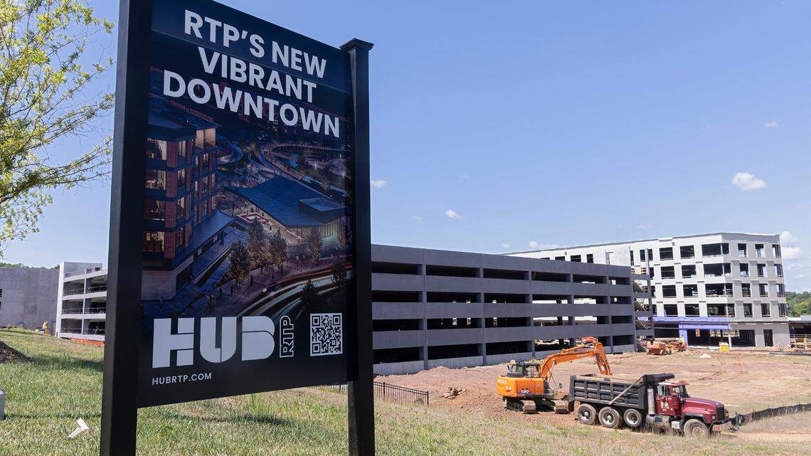 Construction continues on Wednesday, Aug. 9, 2023, at Hub RTP in Research Triangle Park.