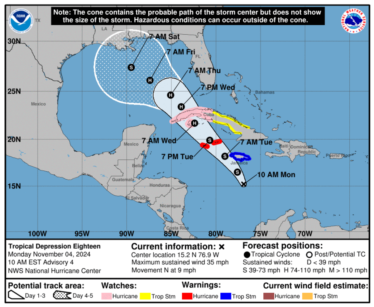 A tropical depression has formed in the Gulf of Mexico and is likely to track toward the U.S. Gulf Coast through the week. It could come ashore this weekend as a tropical storm or a hurricane.