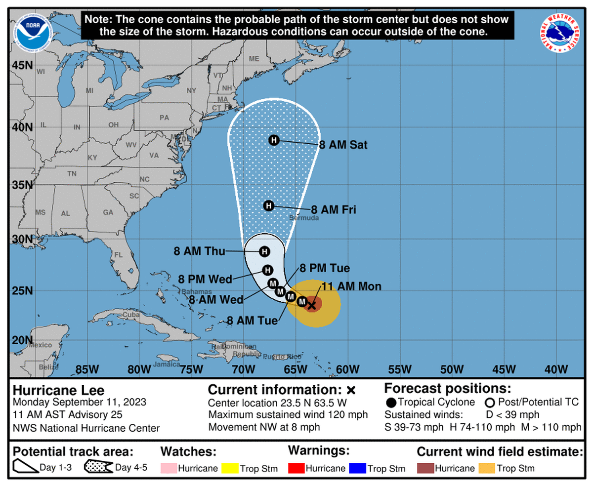 Hurricane Lee is expected to turn to the north sometime Wednesday, staying well off the North Carolina coast, but the Category 3 storm will cause rough seas and dangerous rip currents here through Friday.
